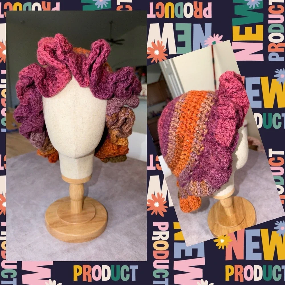 Handmade Crochet Ruffle Cloche Hat Boho Autumn Fairy Festival Beanie